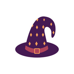 Witch hat. Magic hat. This costume adorns the head of a little witch at a Halloween party.