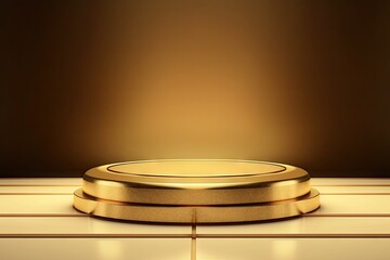 Obraz premium Empty podium design with gold accents. Spotlight on excellence. Stage presentation. Museum of minimalism. Golden cylinder pedestal design