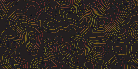 Topographic map background concept.  Rendering abstract illustration. black and orange organic graphite topographic relief lines architectural interior background wall texture pattern seamless .