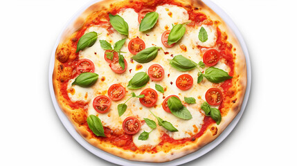 Elegant Pizza Margarita with Mozzarella Cheese Basil and Tomatoe