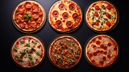 Fototapeta na wymiar Six Different Pizza Set for Menu Italian Food Traditional