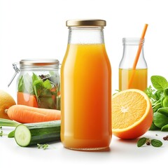 Glass of juice orange and fruits beverage food concept