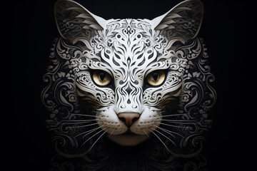 woodcats black and white feline art wall art,