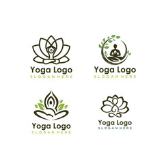 Fototapeta premium Set of vector yoga and spa logo elements isolated on white background. Wellness, health care and cosmetics emblem collection.