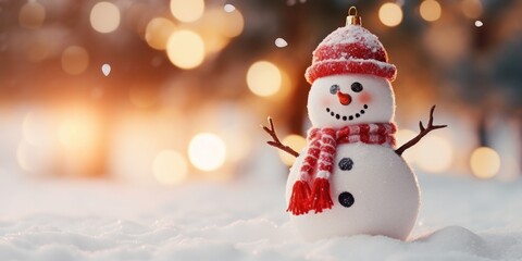 Cute little snowman on the snow, AI generated