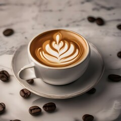 A steaming cup of coffee with latte art on the surface1