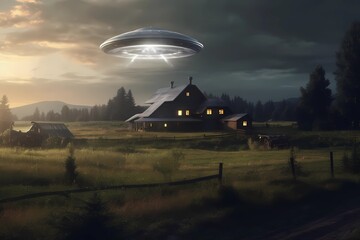 Extraterrestrial Encounter: Alien Spaceship On A Rural Farm