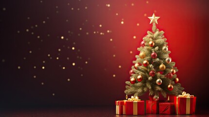 Fototapeta na wymiar Portrait Christmas tree with gift box with sparkle background AI Generative