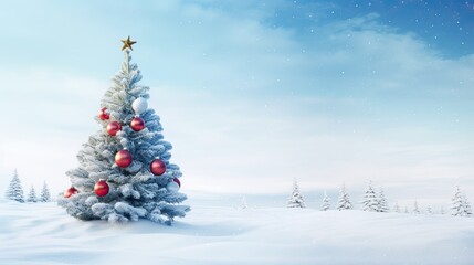 Christmas tree with decoration on the winter background AI Generative