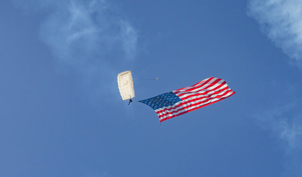 American Flag parachute demonstration at an airshow 