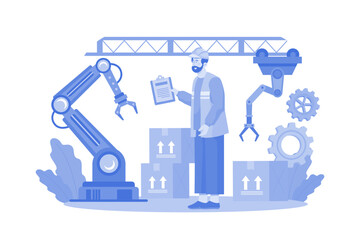 Assembly line with industrial robotic arms