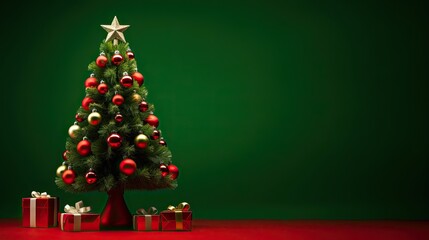 Christmas tree with decoration and gift box AI Generative