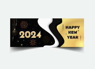 2024 new year celebration banner template golden decoration vector illustration.
