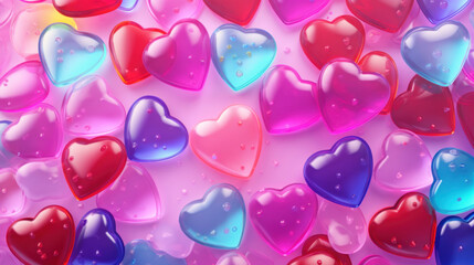 Colorful glass hearts, the symbol of St. Valentine's Day.