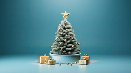 Luxurious Christmas tree with product podium mockup AI Generative