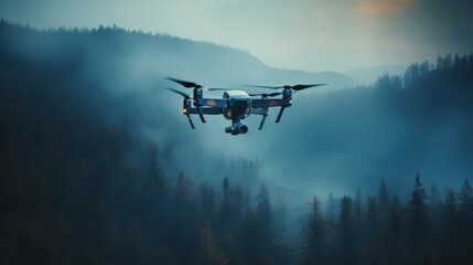 A drone collects photographs of natural environments from above, demonstrating how technology may be used for environmental conservation and research. - obrazy, fototapety, plakaty