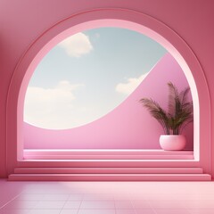 Pink space, podium, product display room. Simple scene for advertising cosmetics, items, goods