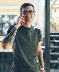 Half length portrait of happy cheerful hipster guy