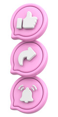 Like share subscribe icon. 3D illustration.