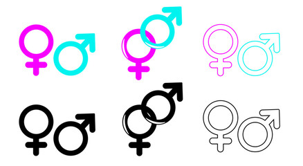 Fototapeta na wymiar Gender symbol set icons. Man and woman, sex symbol. Vector isolated