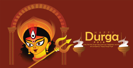 Durga Puja with goddess Durga face illustration indian festival Navratri