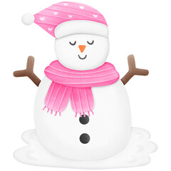snowman with hat and scarf isolated on transparent background 