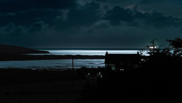 Time lapse of high tide on a moonlit night on the Isle of Lewis, Hebrides.