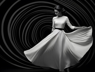 Urban Elegance in Studio Woman Fashion Monochrome Portrait