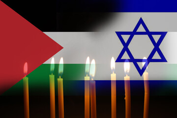 Both the Israeli flag and the Palestinian  patterns. Concept depicting the conflict war between...