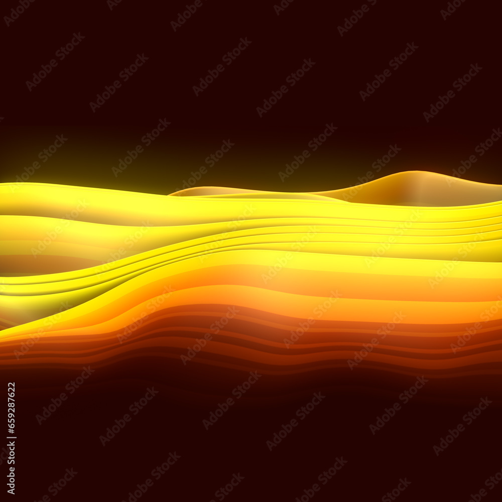 Aufkleber magical waves of yellow fabric stripes in the wind abstract 3d rendering digital illustration
