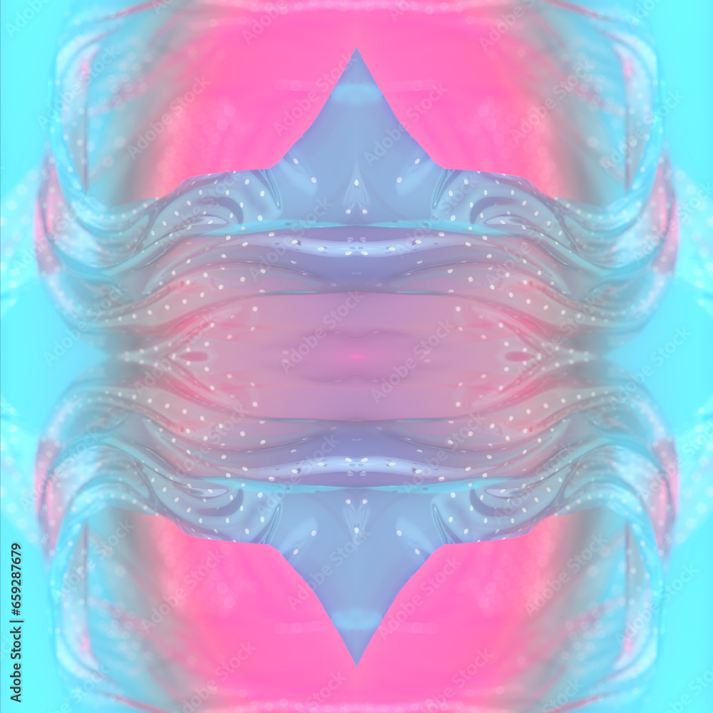 Poster Symmetrical pattern of flowing strips of transparent plastic with polka dot pattern. 3d rendering digital illustration