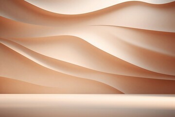 ネールピンクの曲線的な壁と平らの床がある抽象的な空間