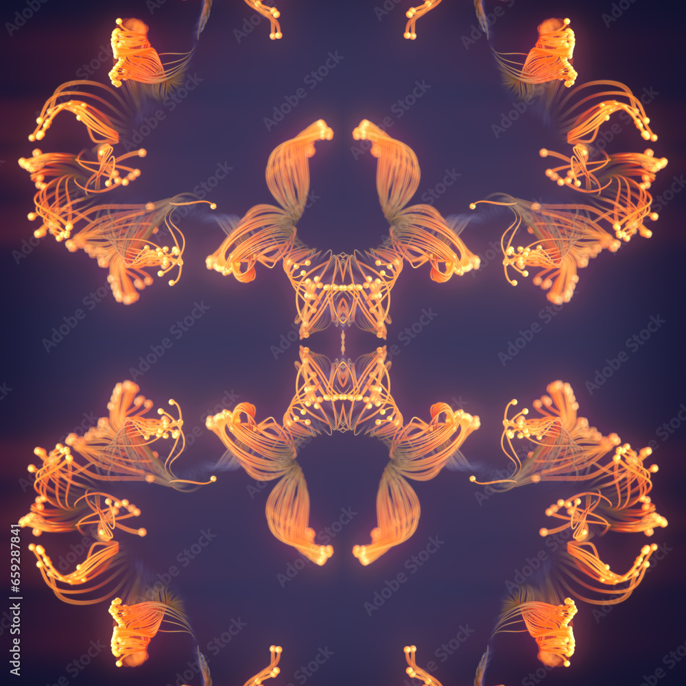 Poster Abstract symmetrical organic pattern. Colorful lines with a trendy gradient. 3d rendering digital illustration