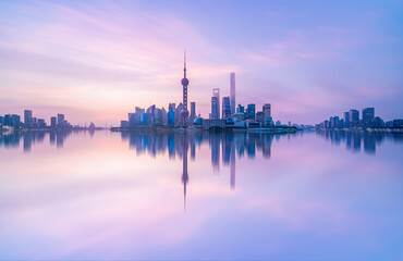 financial district in Shanghai at dawn , China