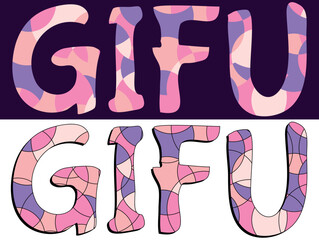 GIFU. Text from multi-colored pieces. Letters from color elements. Japanese prefecture GIFU for banner, Japan web resources, mobile applications, games, t-shirts.