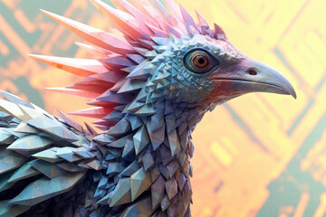 Obraz premium A pastel-colored geometric-style Microraptor artwork with intricate geometric shapes and soft pastel hues. 