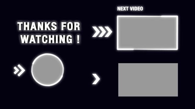 template outro end screen video for your channel. Subscibe, like, share, comment video animation on black background