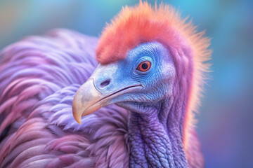 A pastel-colored Dodo Bird with a majestic mane, rendered in soft hues of pink, purple, and blue, exuding a serene and regal presence.
