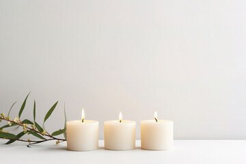 Fototapeta na wymiar minimalistic candles on a light background, with empty copy space