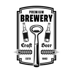 Brewery vector emblem, label, badge or logo in monochrome vintage style isolated on white background