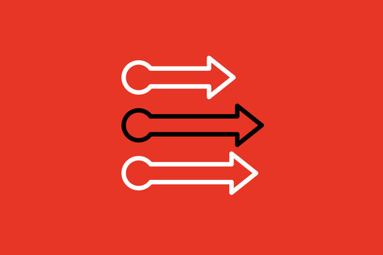 a red background with two arrows pointing in opposite directions