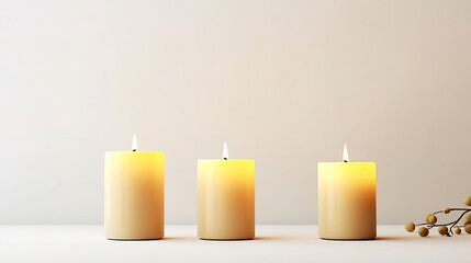 Fototapeta na wymiar minimalistic candles on a light background, with empty copy space
