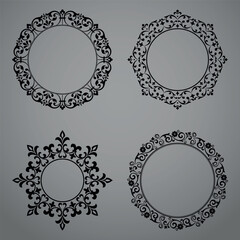 Set of decorative frames Elegant vector element for design in Eastern style, place for text. Floral black and gray borders. Lace illustration for invitations and greeting cards