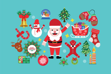 Christmas Design Element Vector Illustration Set Isolated On A Plain Background