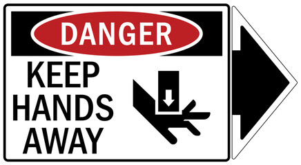 Keep hand clear warning sign and labels