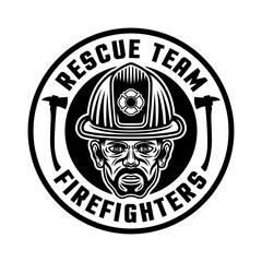 Obraz premium Firefighters vector round emblem, logo, badge or label design illustration in monochrome style with isolated on white background