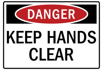 Keep hand clear warning sign and labels