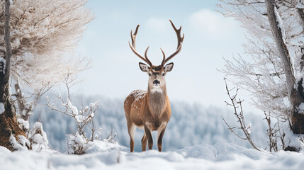 Naklejka na ściany i meble deer in snow
