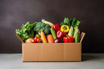 Deurstickers Box with fresh organic vegetables and fruits. Healthy food shopping concept © ttonaorh
