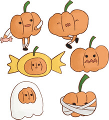 Various pumpkin character set with outline